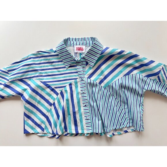 SOLID & STRIPED Emerson Blue Striped Poplin Cropped Button Down Shirt, Size S - Picture 5 of 13